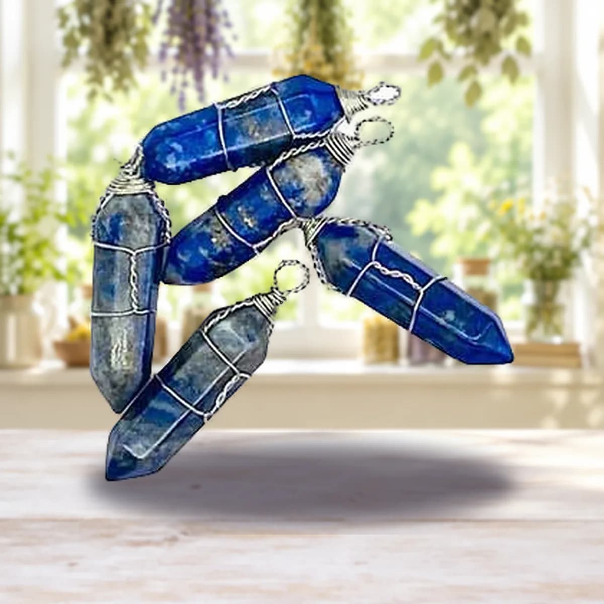 (set of 5) Lapis wire wrapped point