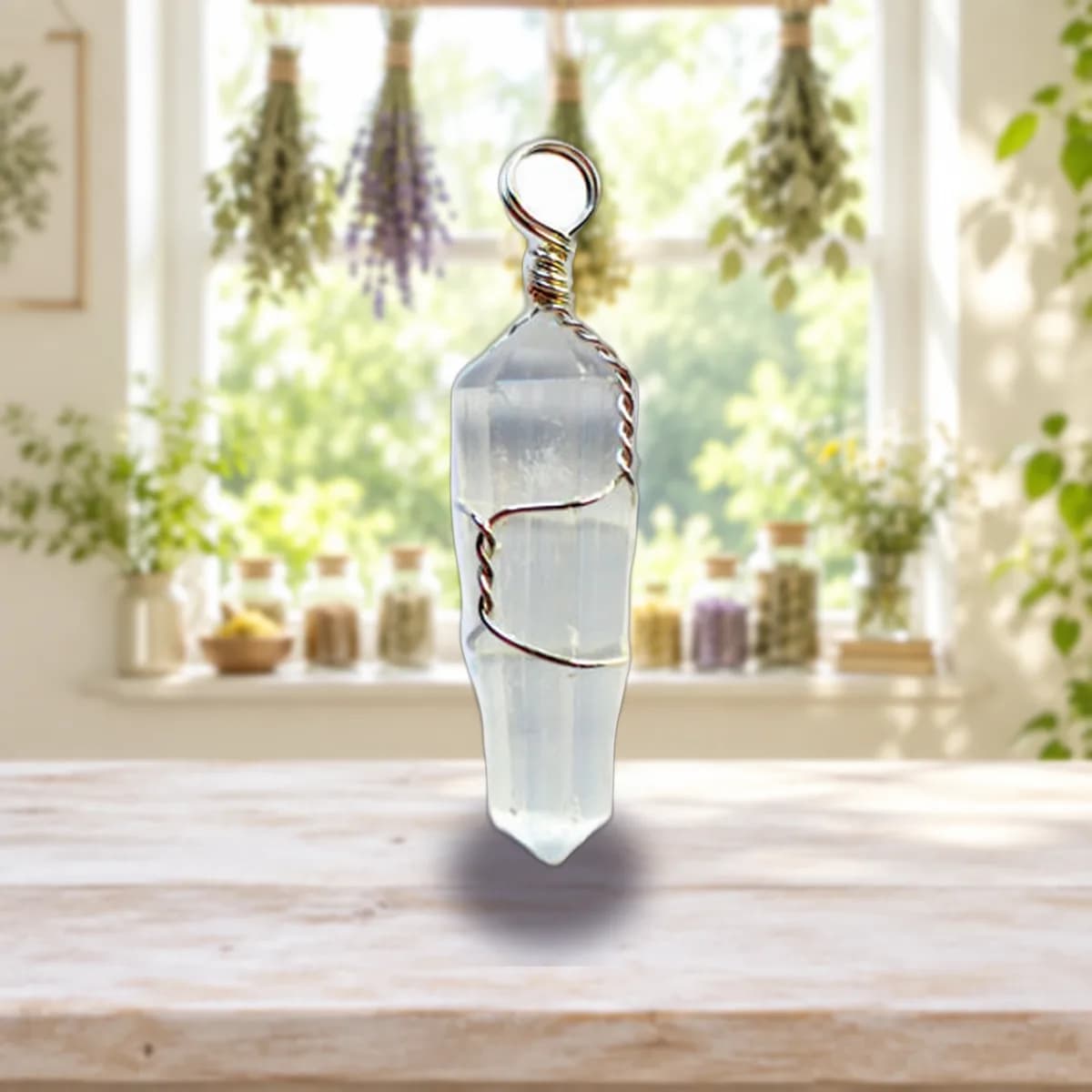 (set of 5) Selenite wire wrapped point