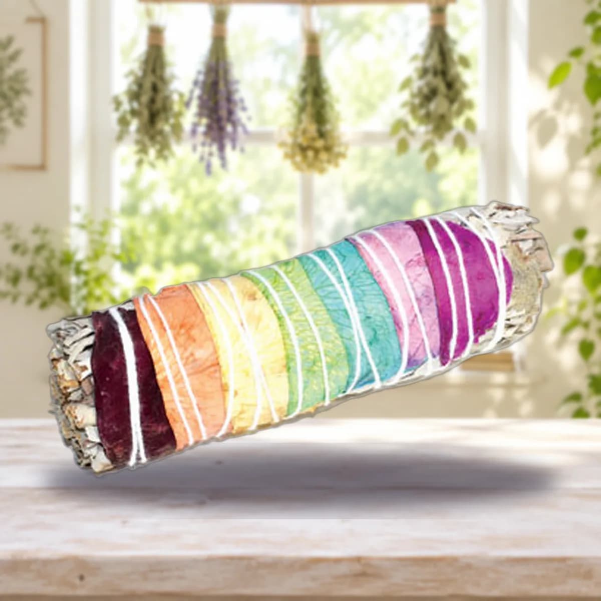 4" White Sage 7 Chakra colors stick