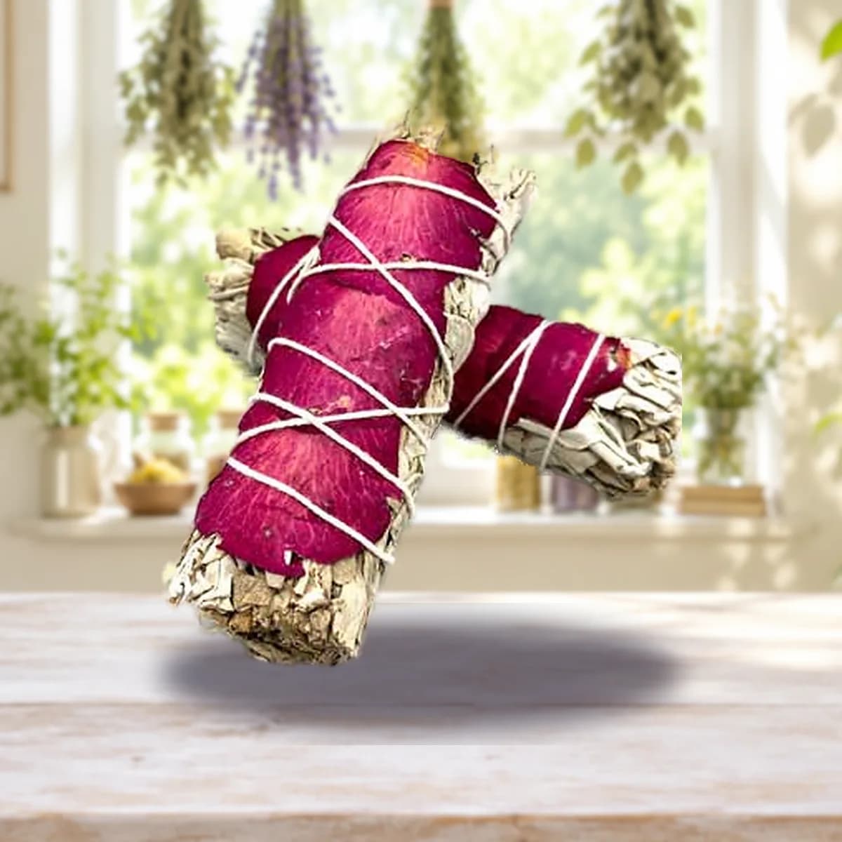 4" White Sage & Rose Petal smudge stick