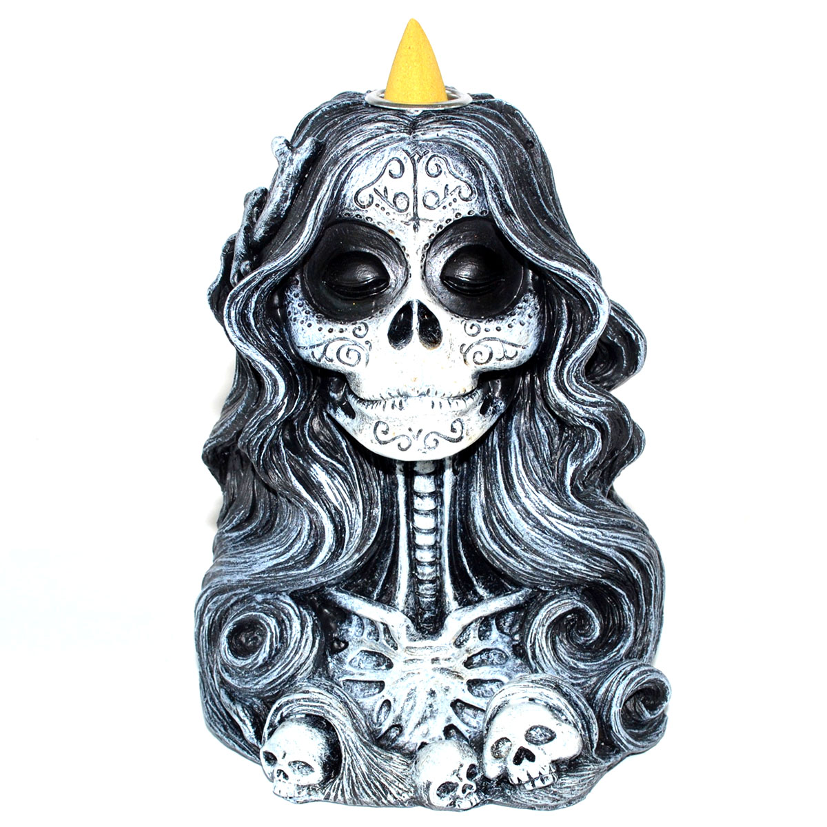 6" Santa Muerte back flow incense burner